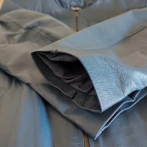 Maggie Barnes Genuine Leather Coat ~ Collarless ~ Blue ~ Women's 4X - Picture 6 of 7